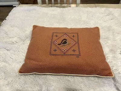 Vintage Handmade Cross Stitch Bird Throw Pillow Decorative 1981 Terra-Cotta • $14.50