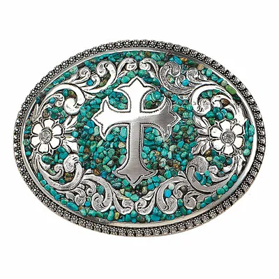 Nocona Women's Oval Cross With Turquoise Belt Buckle 37914 • $29