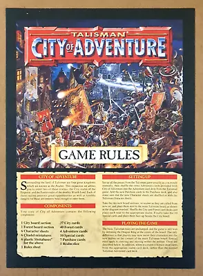 Games Workshop - TALISMAN : CITY OF ADVENTURE - GAME RULES SHEET • £14.95