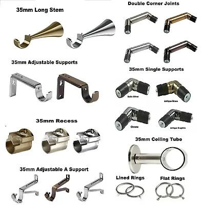 £10.99 • Buy 35mm DIAMETER CURTAIN POLE METAL SUPPORTS BRACKETS VARIOUS STYLES HOME & OFFICE