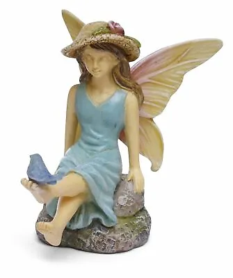 Miniature Fairy Garden Fairy Sitting On Stone W/ Bird Friend - Buy 3 Save $5 • $11.35