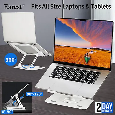 360° Rotating Metal Foldable Laptop Desktop Stand Holder For MacBook Tablet • £19.59