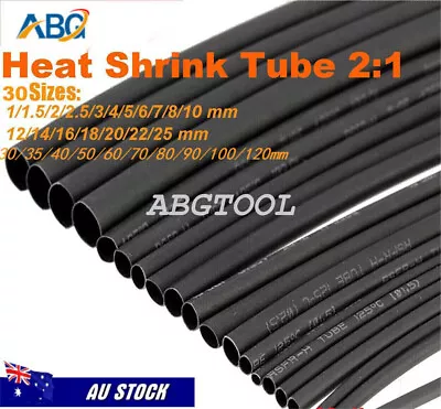 Ratio 2:1 Heat Shrink Tube 1-120mm 2M Black Tubing Cable Insulation&Wire Sleeve • $4.99