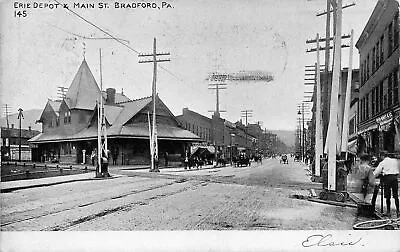 BRADFORD Pennsylvania Postcard McKean County Erie Train Station Depot Main St • $9.99