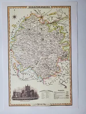 Old Vintage Map Print Of Herefordshire Reproduction 1840 • £10.50