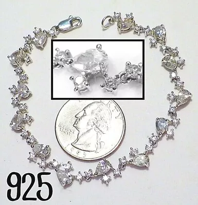 925 Sterling Silver Teardrop & Round Crystal Viny Curves Tennis Bracelet 6.75  • $35.38