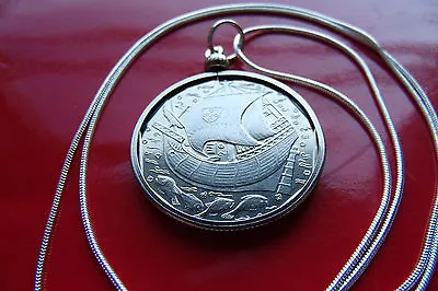 $70.39 • Buy Portuguese Galleon Ship Coin Pendant With A 24  18KGF White Gold Filled Chain