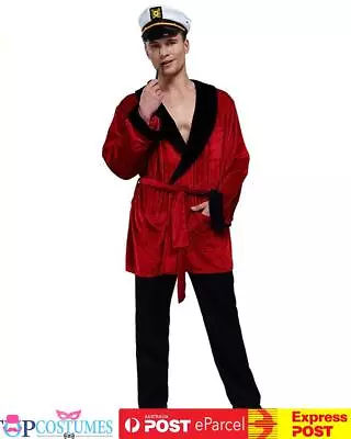 Red Smoking Jacket Robe Hugh Hefner Mens Halloween Adult Party Costume Hat • $56.45