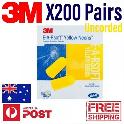 3M E-A-R Soft Yellow Neons Uncorded Earplugs 200 Pairs NRR33 312-1250 Ear Plugs • $59.89