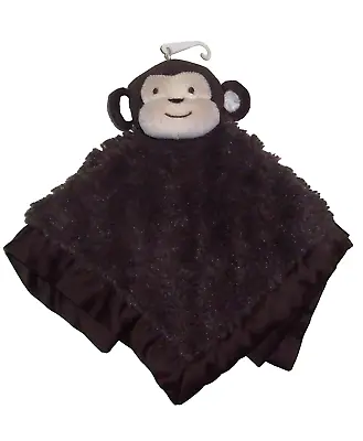 KidsKidsline Dark Brown Monkey Baby Blanket Swirl Soft Plush Satin Trim Back • $27.95