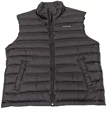 Lands' End Puffer Vest Mens Large 42-44 Black Full Zip Outdoor Down With Pockets • $34.95