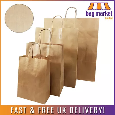 Brown Paper Carrier Bags - Twist Handles - RIBBED - Gift Shop Party Takeaway • £5.99