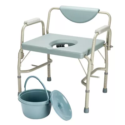 US Extra-wide Medical Bariatric Drop-Arm Commode Steel Frame Adjustable 550 Lbs • $253.79