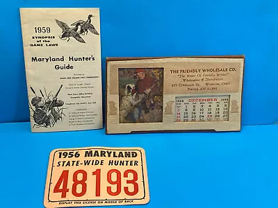 Vtg 1956 Maryland State Wide Hunter Hunting License #48193 Calendar &1959 Guide • $59.95