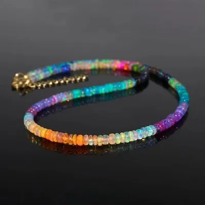 Natural Ethiopian Welo Fire Multi Color Opal Necklace Gemstone Beads 3-4mm #223 • $29.49