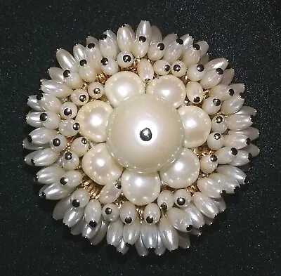 Signed Monet Faux Pearl Cluster Gold Tone Brooch • $14.95