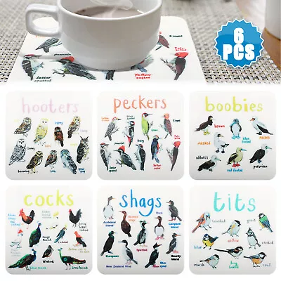 $11.98 • Buy 6 PCS Bird Pun Coasters Square Funny For Drinks Home Kitchen Bar Abstract Decor