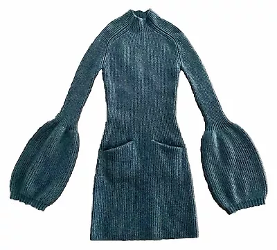 Alexander Wang Knit Wool Long Sleeve High Neck Mini Dress  SZ XS Grey Worn Once • $255