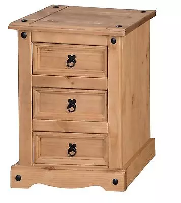 £49.99 • Buy Corona Bedside Cabinet 3 Drawer Chest Medium Table Mexican Pine Mercers Furnitur