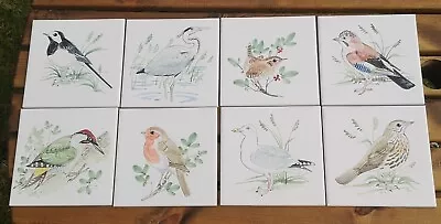 Vintage Rye Pottery Hand Painted Eight Bird Tiles • £80
