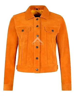 Ladies TRUCKER Real Leather Jacket Tangerine Suede Casual Fashion Shirt Jacket • £100