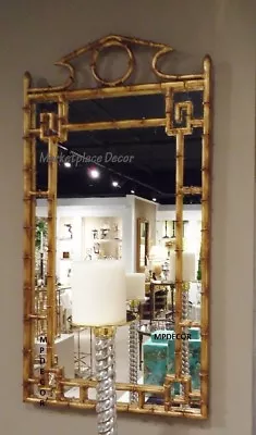 Gold Iron Bamboo Chippendale Wall Mirror Pagoda Asian Hollywood Regency 42 H • $495