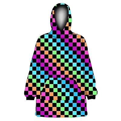 Multi Chequered Chess Board Checkmate Print Fleece Oversized Blanket Hoodie • £37.99