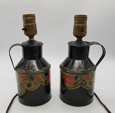 Vintage Hand Painted Tin Milk Can Lamps Work • $39.96