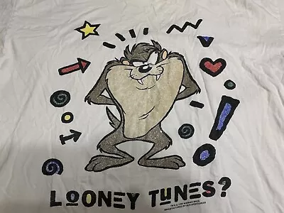 TAZ Vintage 1994 T-Shirt XL White Looney Tunes WB Single Stitch (lots Of Wear) • $17