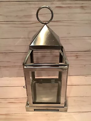 Discontinued Pottery Barn MALTA 12  Nickel Silver Lantern -XLNT CONDITION!- • $49.99