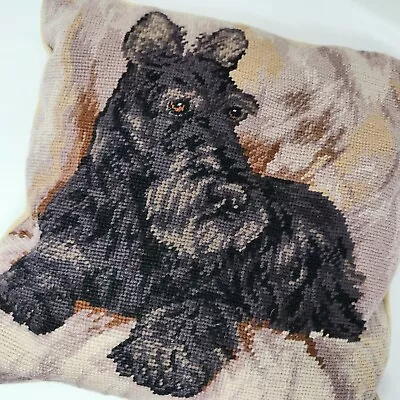 Vintage Handmade Black Schnauzer Dog Needlepoint Pillow 13 X 14 Inch • $148.75