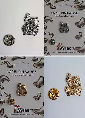 King Charles Crown Royal Coat Of Arms Lapel Pin Badges RangeIn British Pewter  • £5.75