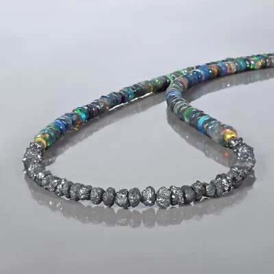 $105.55 • Buy Natural Rough Black Diamond & Black Opal Beads Nuggets 18  Chain Ladies Necklace