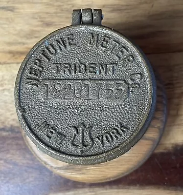 Vintage Neptune Meter Co. New York Brass Water Meter Cover Wood Base Trinket Box • $20