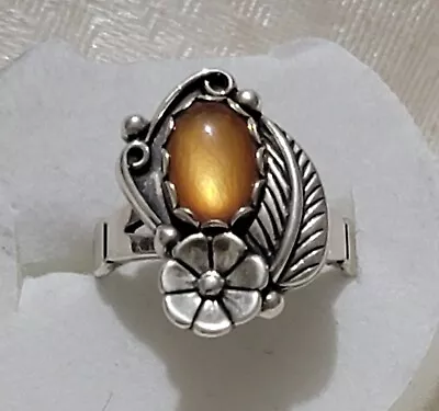 Vintage Navajo Sterling Ring By Wilbert Manning/orange Mother Of Pearl/size 5.5 • $29.99