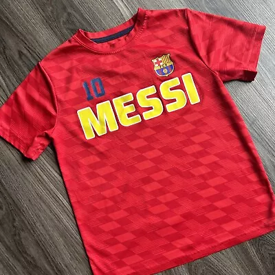 FCB Lionel Messi Short Sleeve Red Soccer Futbol Shirt Boy’s Size Medium • $19.77