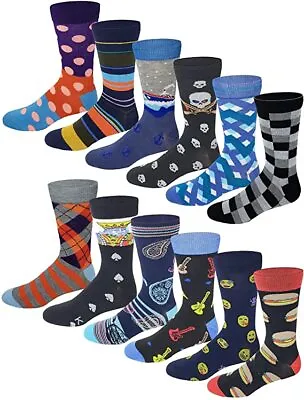 Different Touch 12 Pairs Men's Assorted Fancy Design Crew Socks 10-13 • $21.99