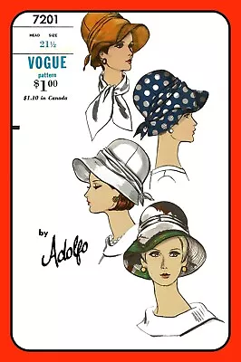 Brimmed HAT W SCARF By ADOLFO Bucket Hat Vogue 7201 VTG 1967 Sewing Pattern • $6.50