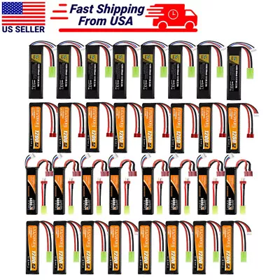 1200mAh/1400mAh/2000mAh 7.4V/11.1V 2S/3S Airsoft Battery + Mini Tamiya Connector • $110.18