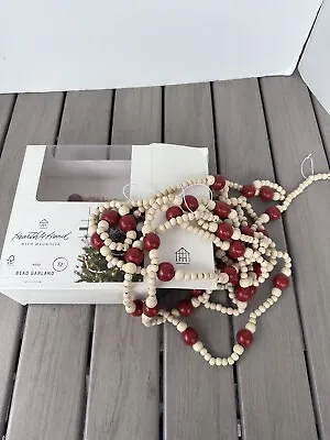 Hearth And & Hand With Magnolia Wood Bead Garland 12' Natural Light Bge / Red 2 • $19