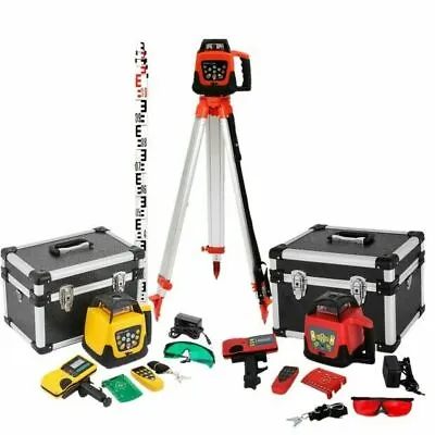 Rotary Rotating Laser Level 5 Green/Red Self Leveling 3D 360° 500M Tripod Staff • £55.90