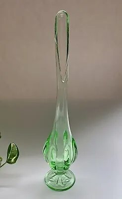 Viking Glass 13.75  Uranium  Spring Green * Epic 6 Six Petal * Bud Swung Vase • $275