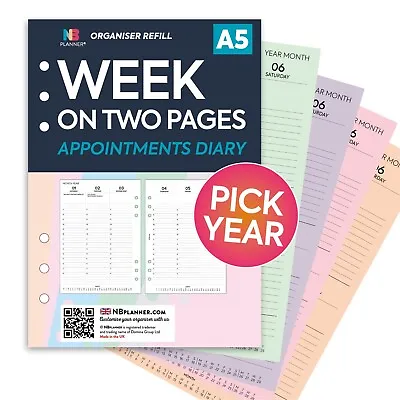 2024 24/25 Or 25 Filofax A5 COMPATIBLE Week On Two Pages Appointments Diary • £8.98