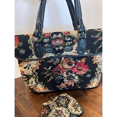 Vintage Jaclyn Floral Needlepoint Carpet Bag Style Large Midcentury 1960s Bag Wi • $100