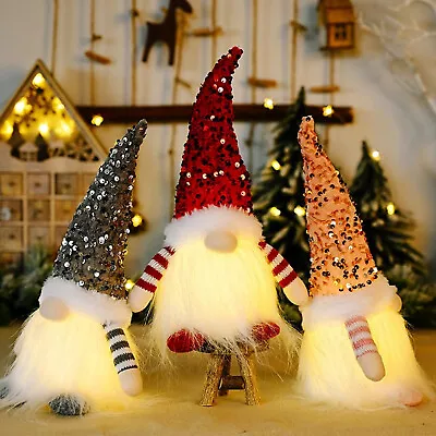 3pcs LED Lighted Christmas Gnome Handmade Santa Elf Figurine Faceless Doll Decor • $17.98