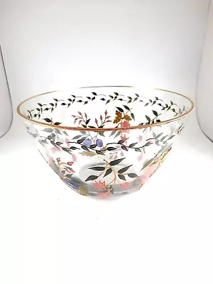 Vintage Crystal Clear Ind. Hand Painted Amelia Pattern Romania 11  Bowl 22K Gild • $34.99