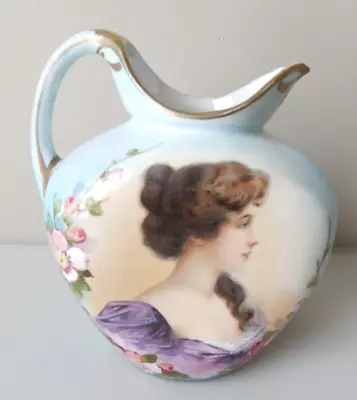 Woman Portrait Pitcher 6  Tall C.1900 E + A Muller Thuringia Germany • $48.77