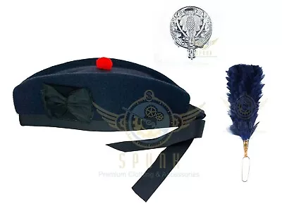 SCOTTISH Highland Military Piper Kilt Cap GLENGARRY CAP/Hat 100% Navy Blue Wool • $34.20