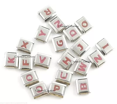 Plum Pink Letter Initial Alphabet Name ID 9mm Italian Charm Stainless Steel Link • $4.95