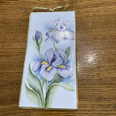 H & R Johnson Porcelain Tile Handpainted Iris  3”x6”  Wall Hanging • $14.99